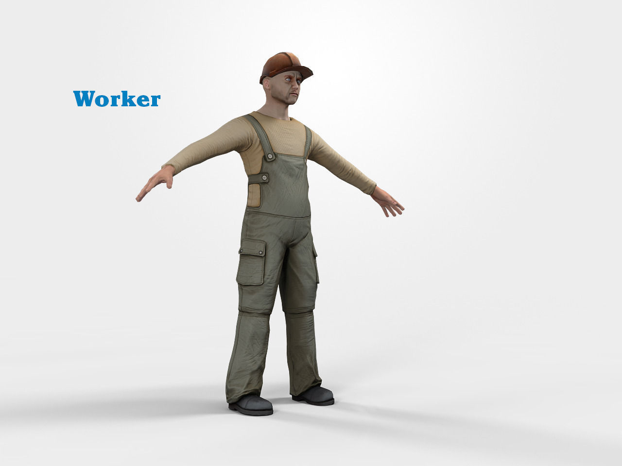 Worker character rigged Low-poly 3D model_3