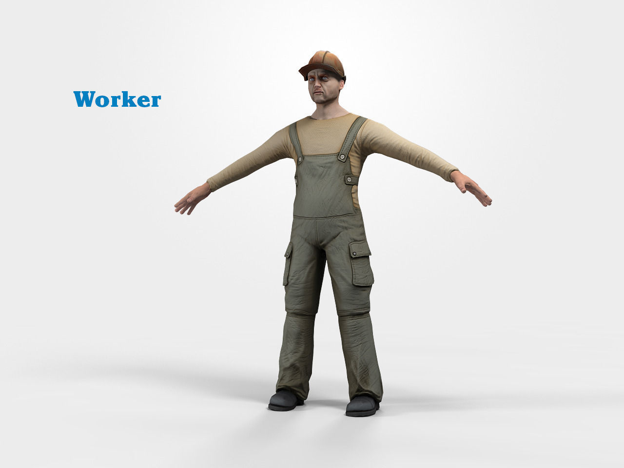 Worker character rigged Low-poly 3D model_6