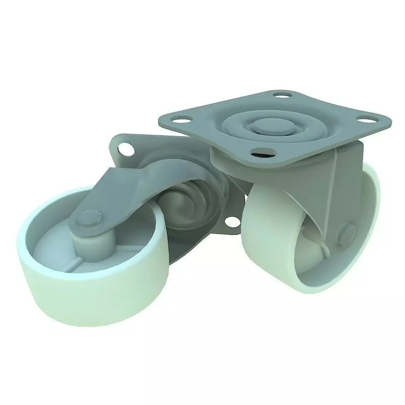 Caster two plastic wheels 3D model_0