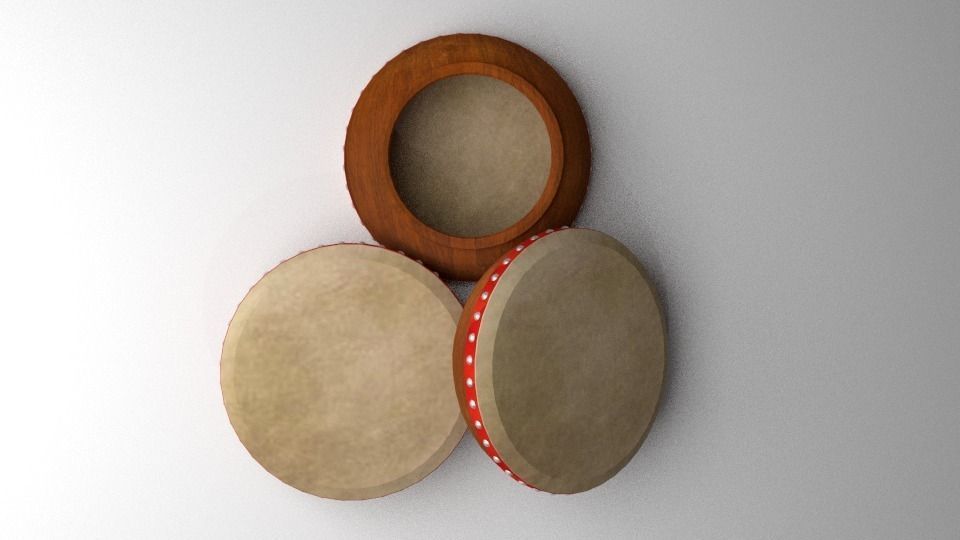 kompang three wooden drums 3D model_1