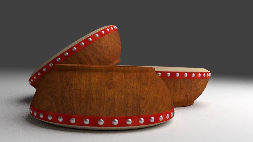 kompang three wooden drums 3D model_2