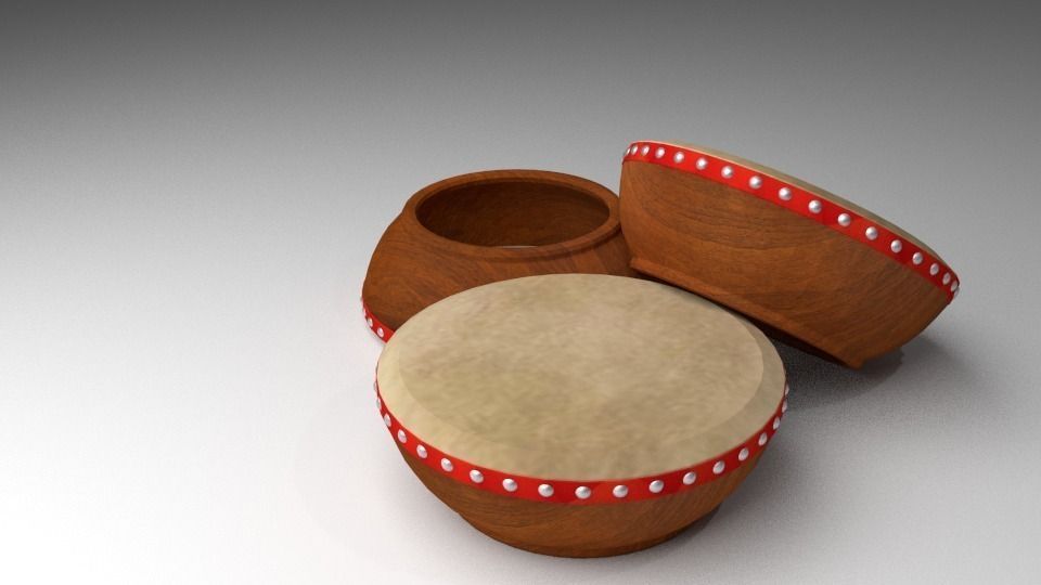 kompang three wooden drums 3D model_0