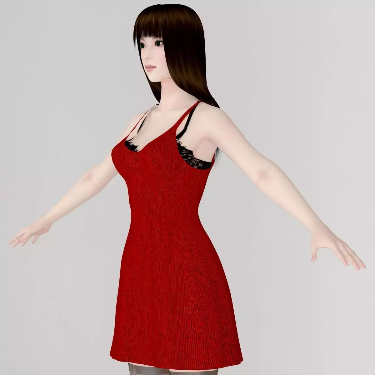 T pose nonrigged model of Akari in red dress 3D model_0