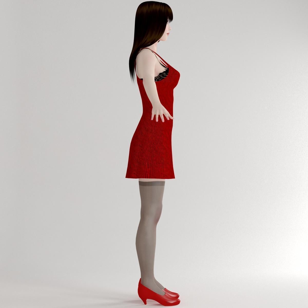 T pose nonrigged model of Akari in red dress 3D model_15