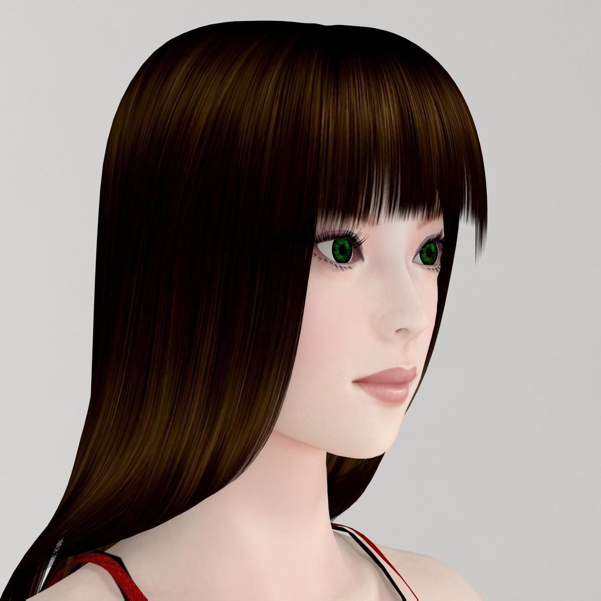 T pose nonrigged model of Akari in red dress 3D model_1