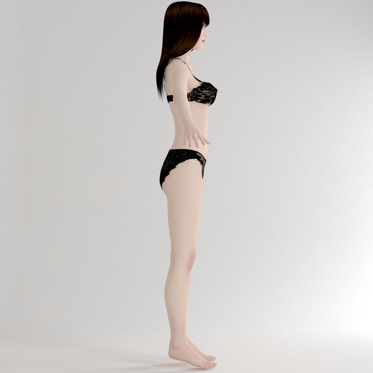 T pose nonrigged model of Akari in red dress 3D model_16