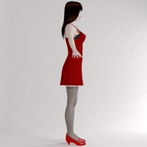 T pose nonrigged model of Akari in red dress 3D model_14