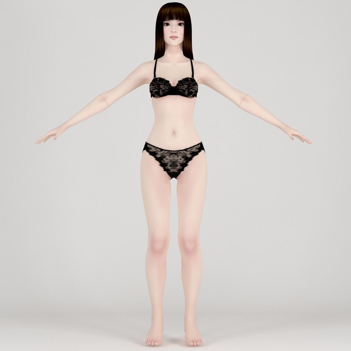 T pose nonrigged model of Akari in red dress 3D model_8