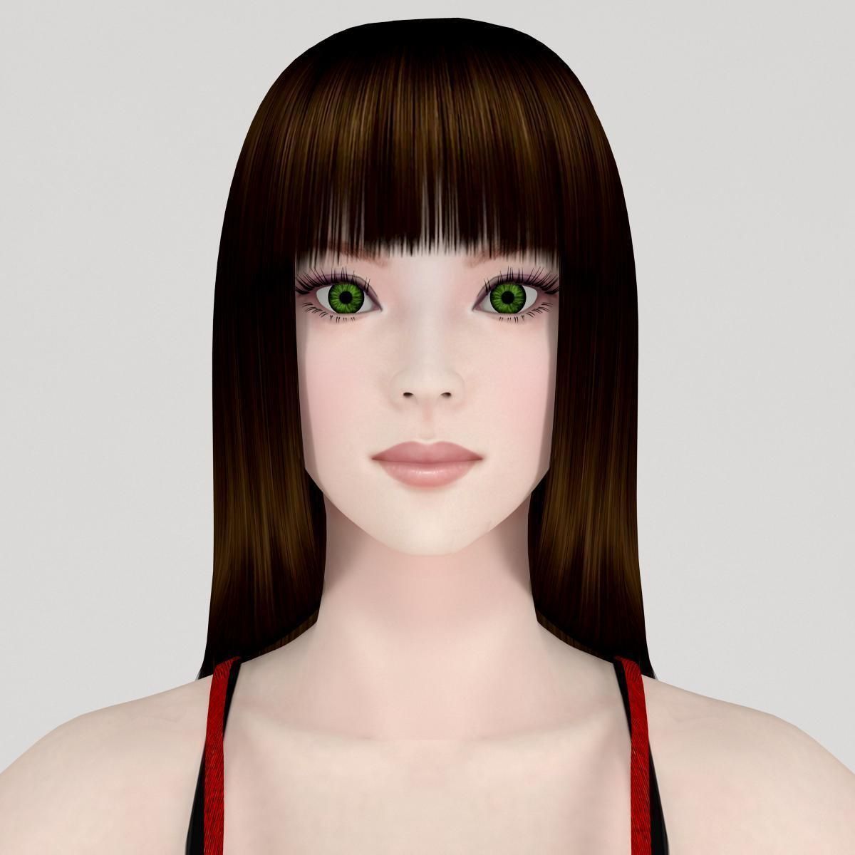 T pose rigged model of Akari in red dress  3D model_4