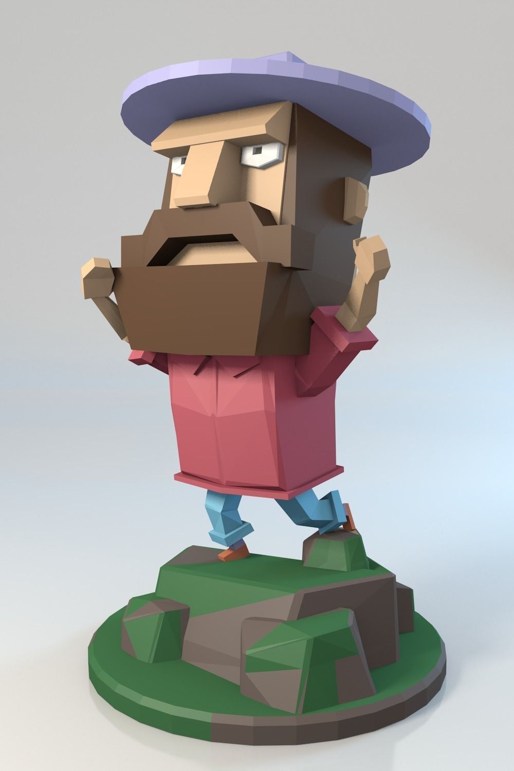 LowPoly Man with beard and hat Free 3D print model