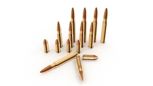 AK-47 with Bullets and Two Cartridges Low-poly 3D model_4