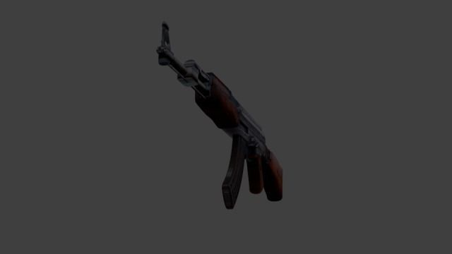 AK-47 with Bullets and Two Cartridges Low-poly 3D model_11