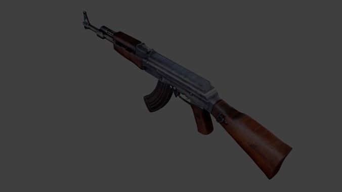 AK-47 with Bullets and Two Cartridges Low-poly 3D model_10