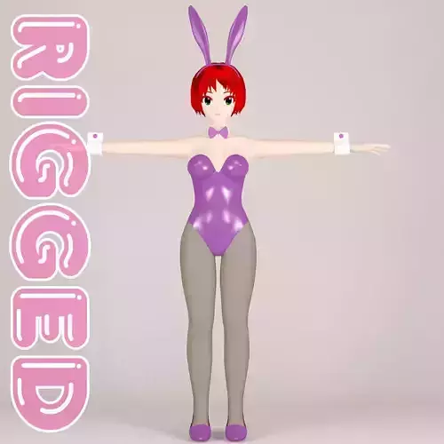 T pose rigged model of bunny toon girl 