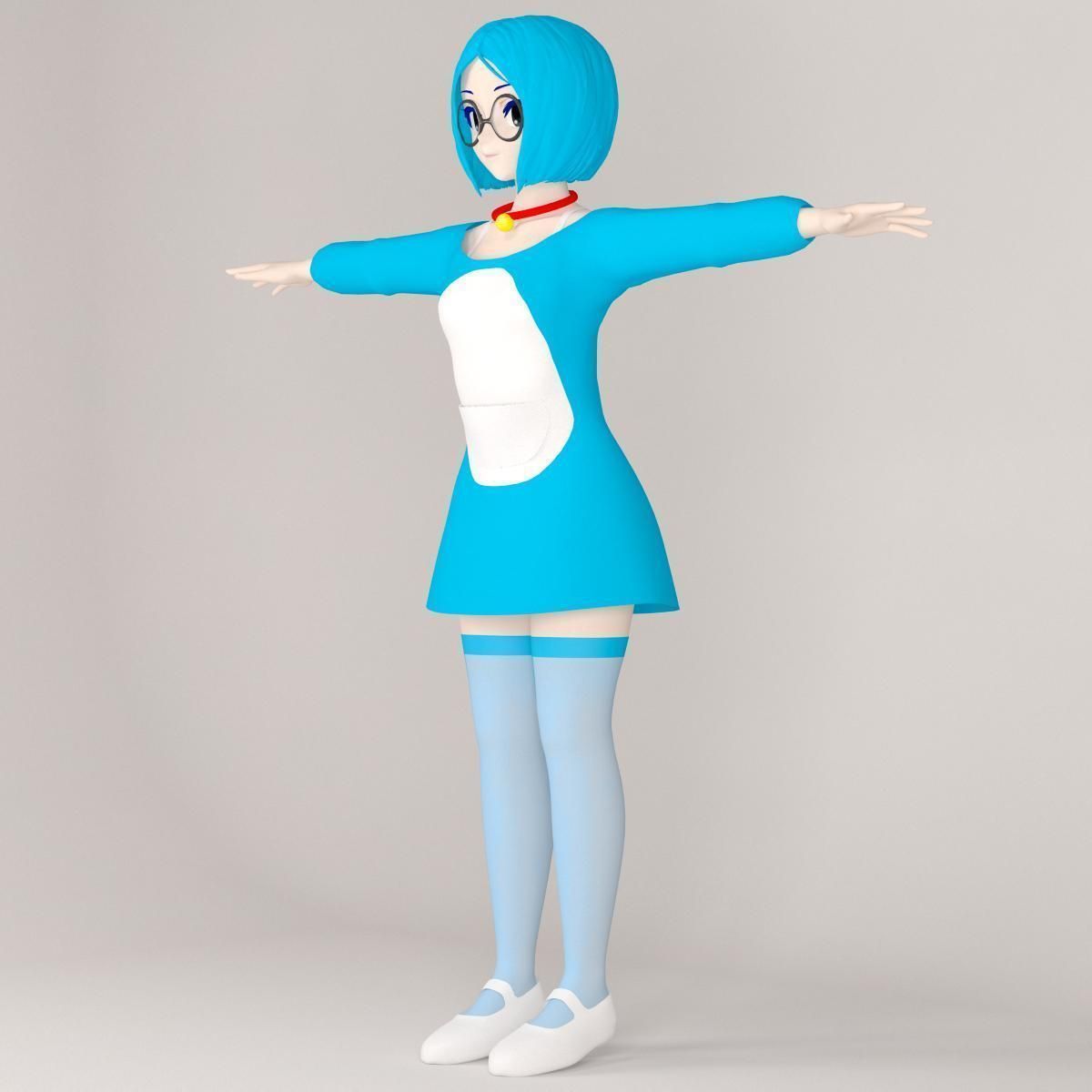 T pose nonrigged model of Doraemon toon girl 3D model_1