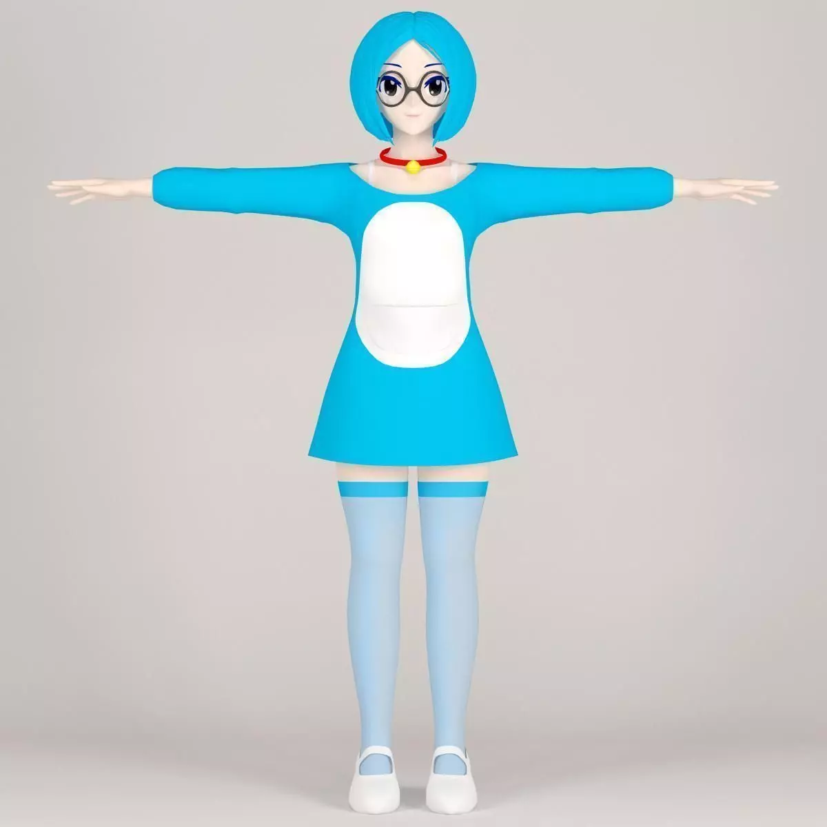 T pose nonrigged model of Doraemon toon girl 3D model_0