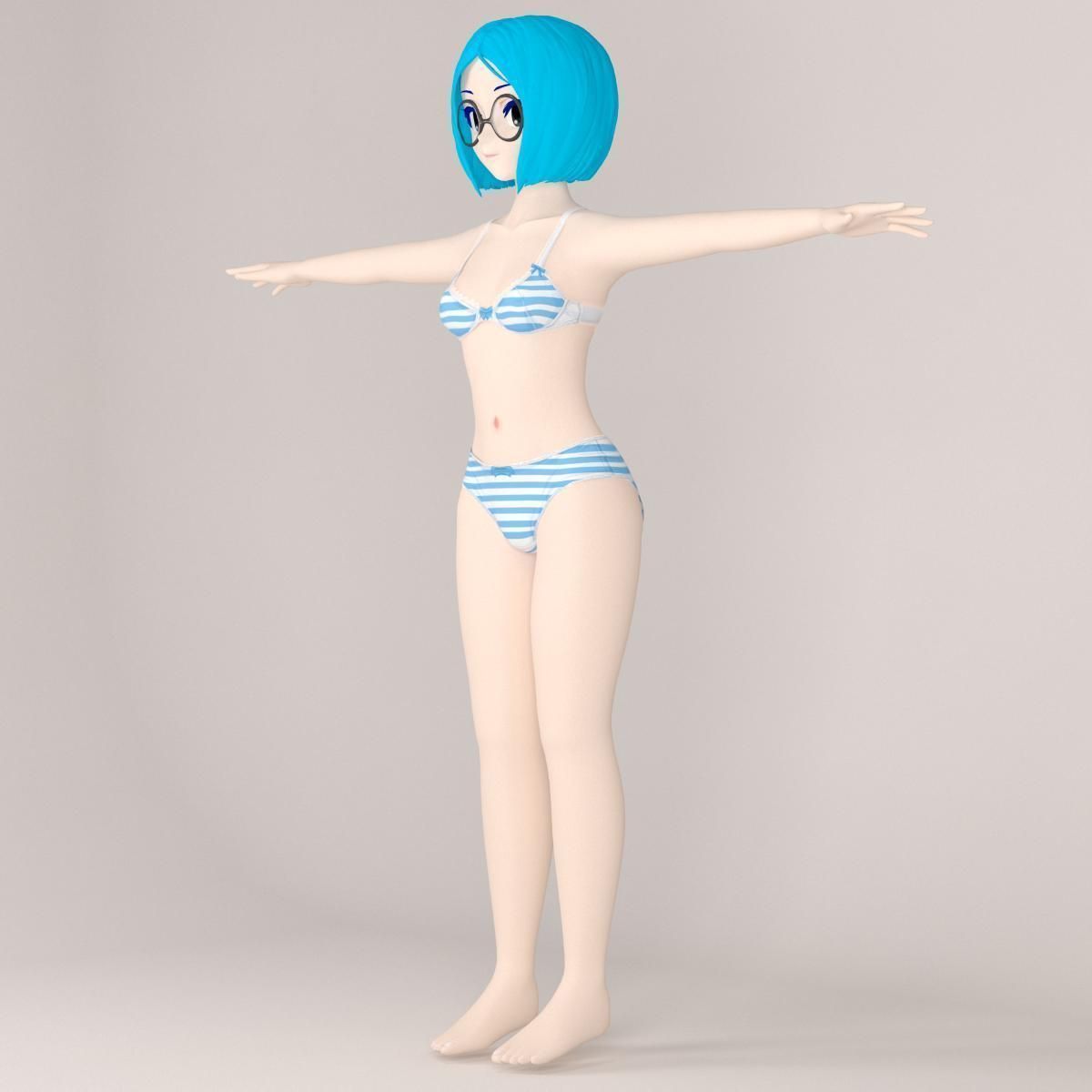 T pose nonrigged model of Doraemon toon girl 3D model_2