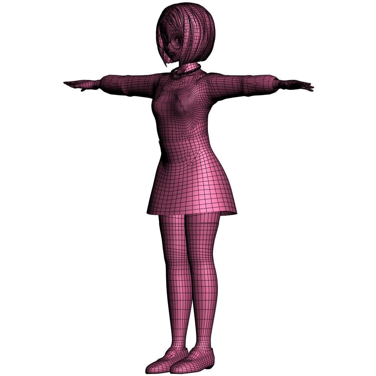 T pose rigged model of Doraemon toon girl 3D model_8