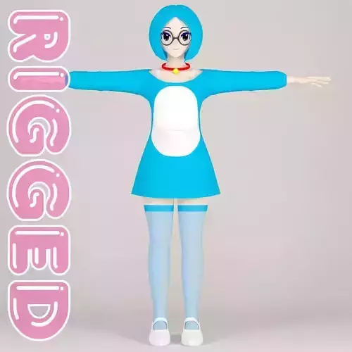 T pose rigged model of Doraemon toon girl  3D model