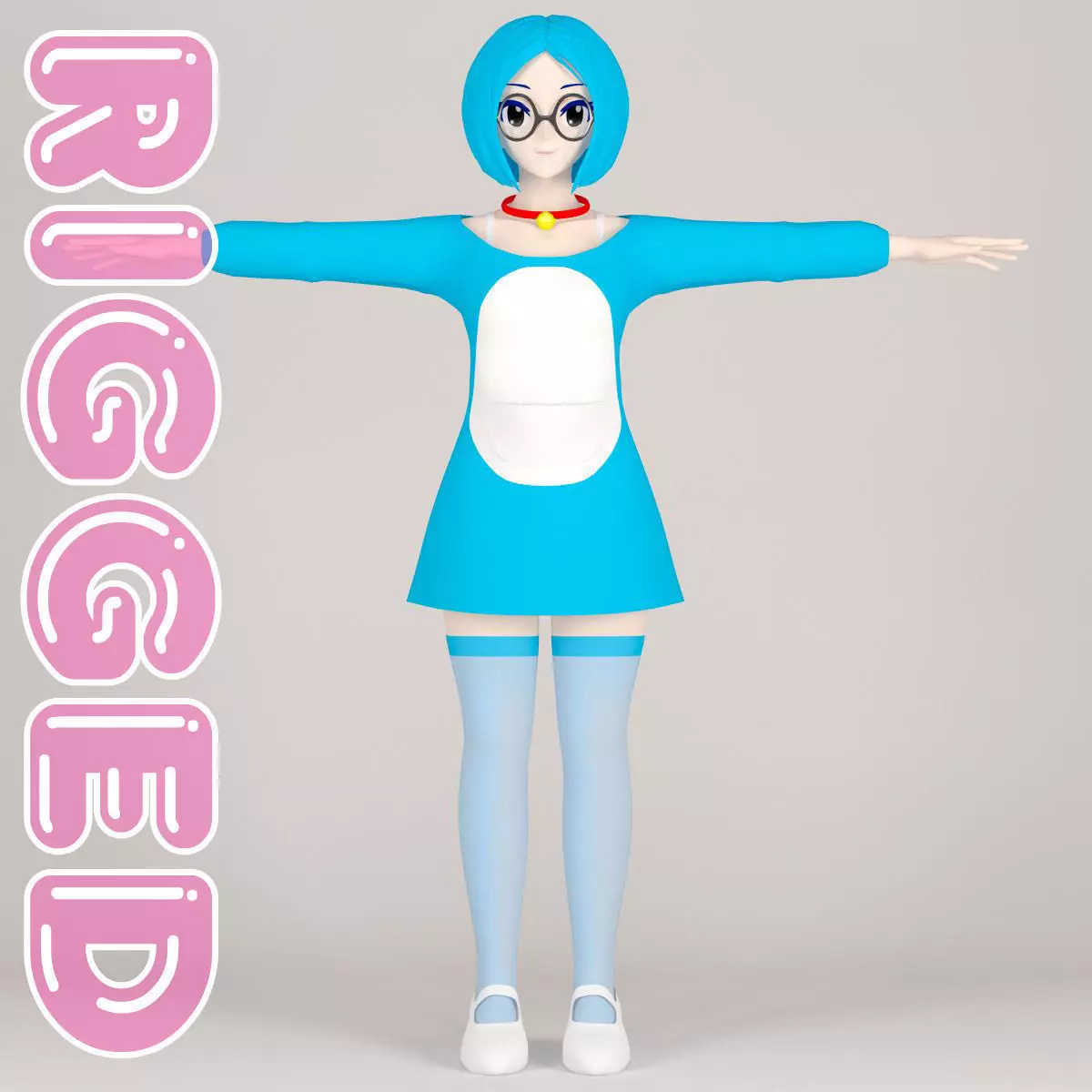 T pose rigged model of Doraemon toon girl 3D model_0