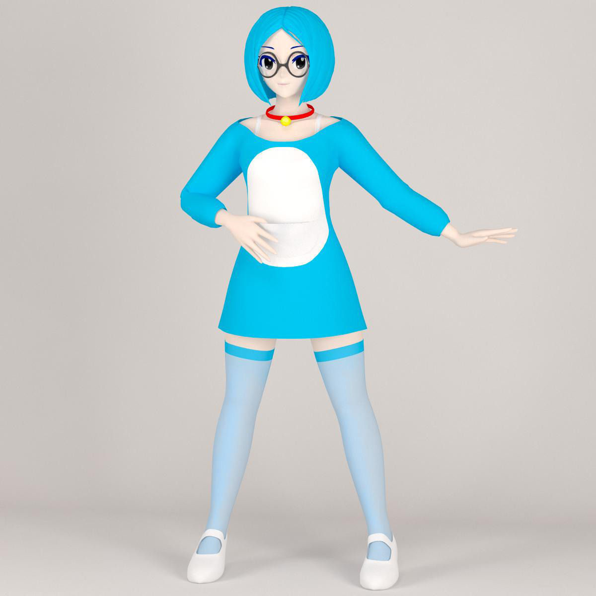 T pose rigged model of Doraemon toon girl 3D model_1