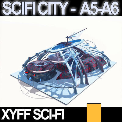 Sci Fi City Futuristic Architecture A5 A6 3D model_12