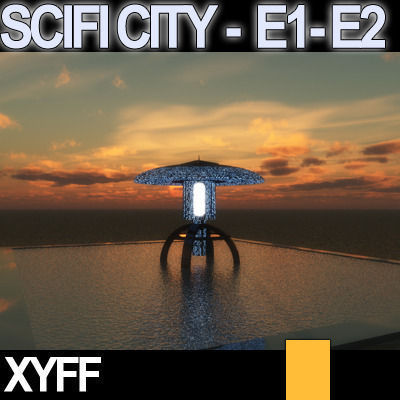Sci Fi City Futuristic Architecture E1 E2 3D model_9