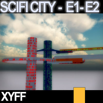Sci Fi City Futuristic Architecture E1 E2 3D model_4