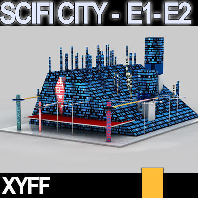 Sci Fi City Futuristic Architecture E1 E2 3D model_6