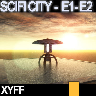 Sci Fi City Futuristic Architecture E1 E2 3D model_7