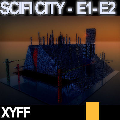 Sci Fi City Futuristic Architecture E1 E2 3D model_11
