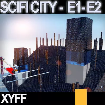 Sci Fi City Futuristic Architecture E1 E2 3D model_0