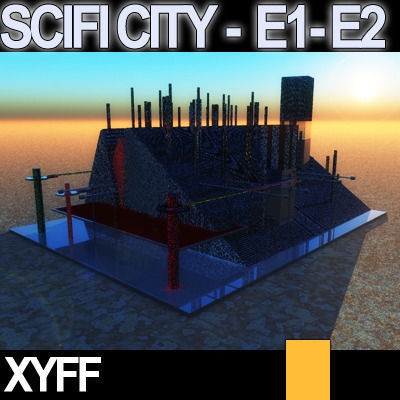 Sci Fi City Futuristic Architecture E1 E2 3D model_2