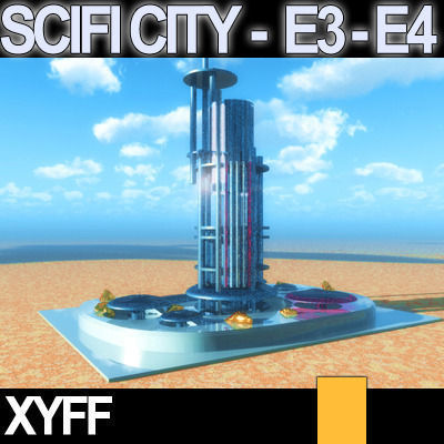 Sci Fi City Futuristic Architecture E3 E4 3D model_7