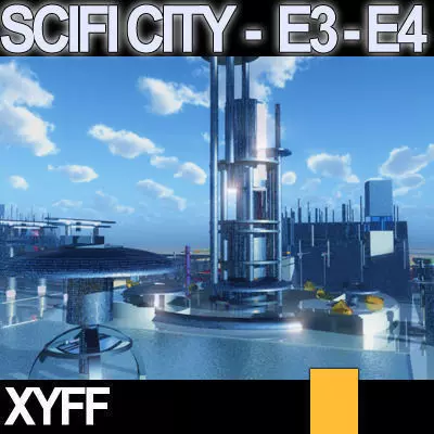 Sci Fi City Futuristic Architecture E3 E4 3D model_0