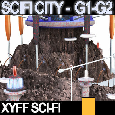 Sci Fi City Futuristic Architecture G1 G2 3D model_11