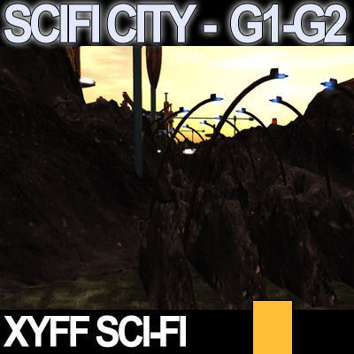 Sci Fi City Futuristic Architecture G1 G2 3D model_2