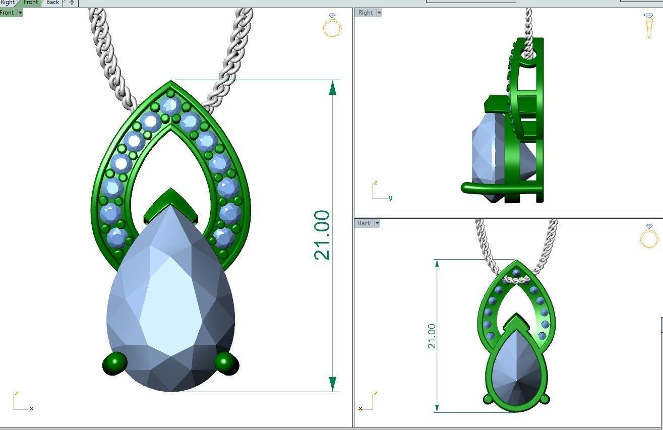 Pendant  Design Pear Shape Ruby Gem With Diamonds - CC123B 3D print model_18