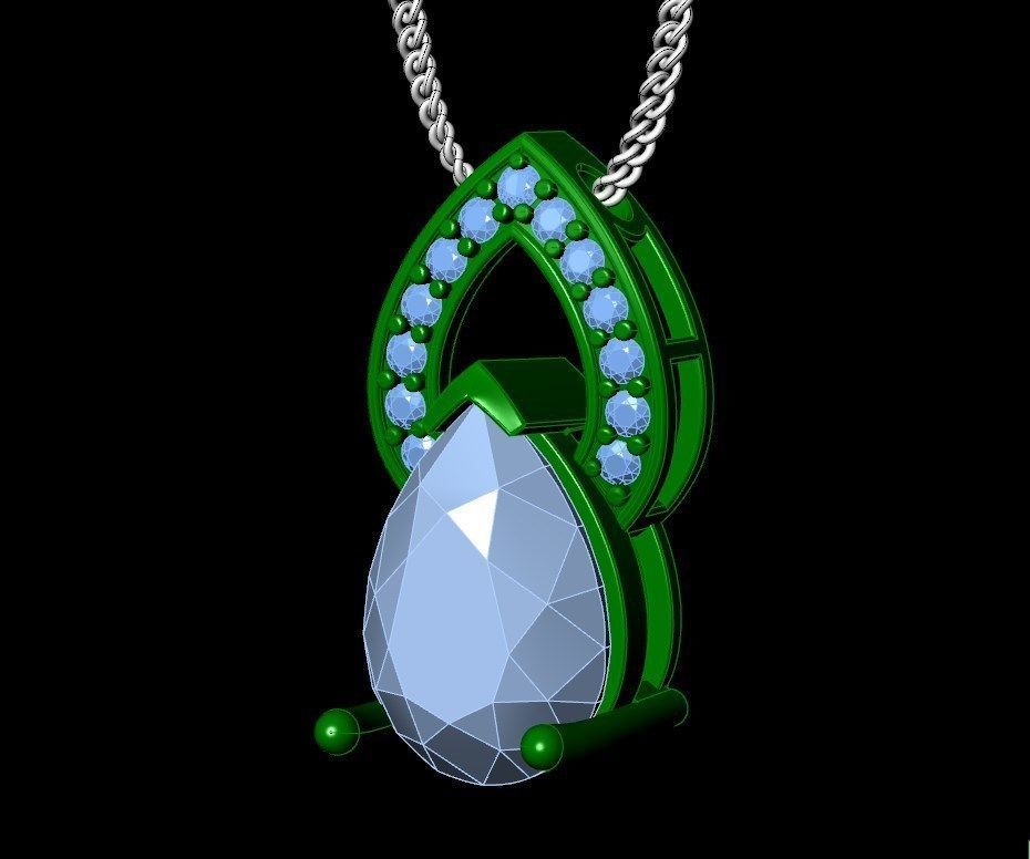 Pendant  Design Pear Shape Ruby Gem With Diamonds - CC123B 3D print model_19
