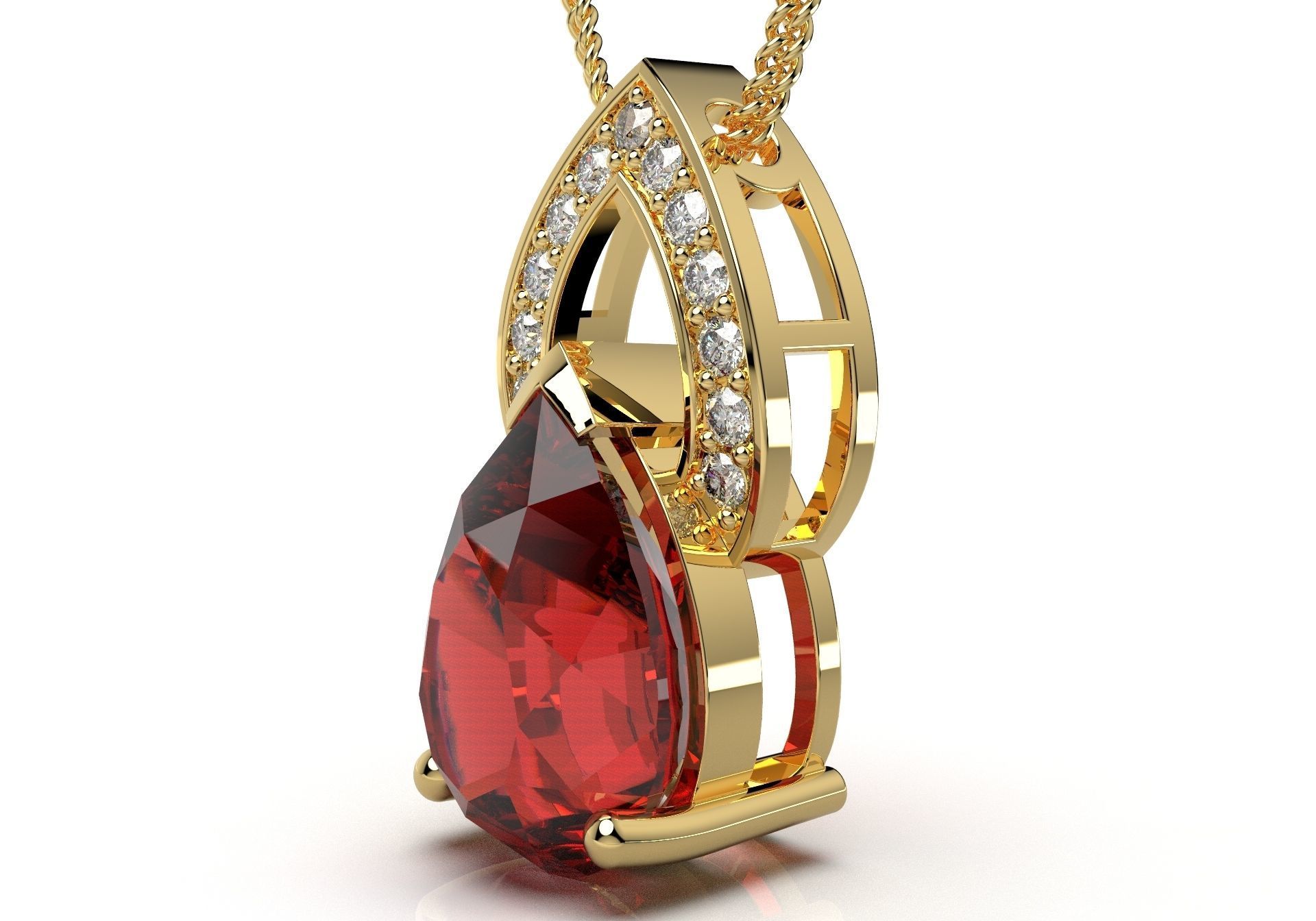 Pendant  Design Pear Shape Ruby Gem With Diamonds - CC123B 3D print model_3