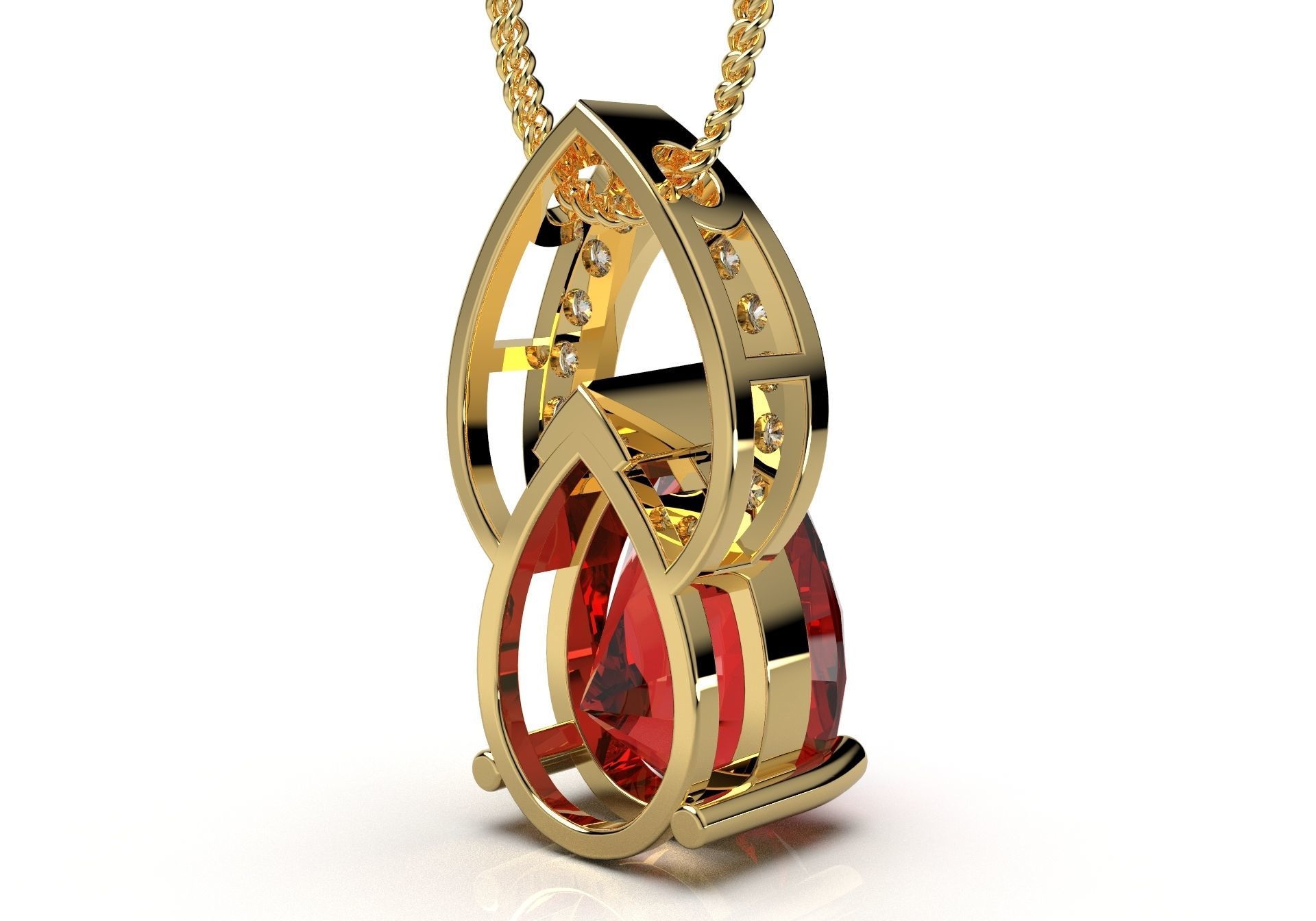 Pendant  Design Pear Shape Ruby Gem With Diamonds - CC123B 3D print model_7