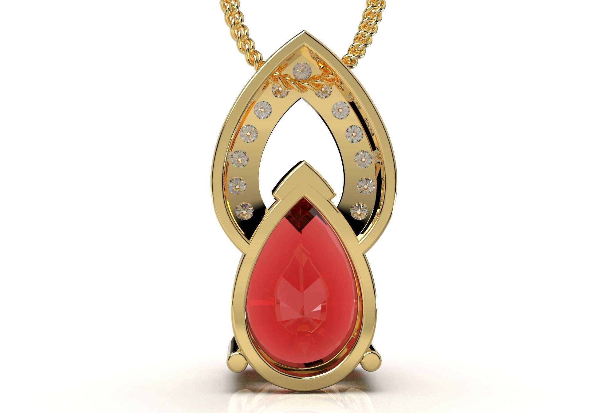 Pendant  Design Pear Shape Ruby Gem With Diamonds - CC123B 3D print model_6