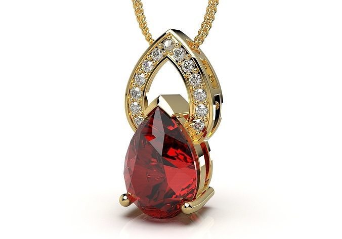 Pendant  Design Pear Shape Ruby Gem With Diamonds - CC123B 3D print model
