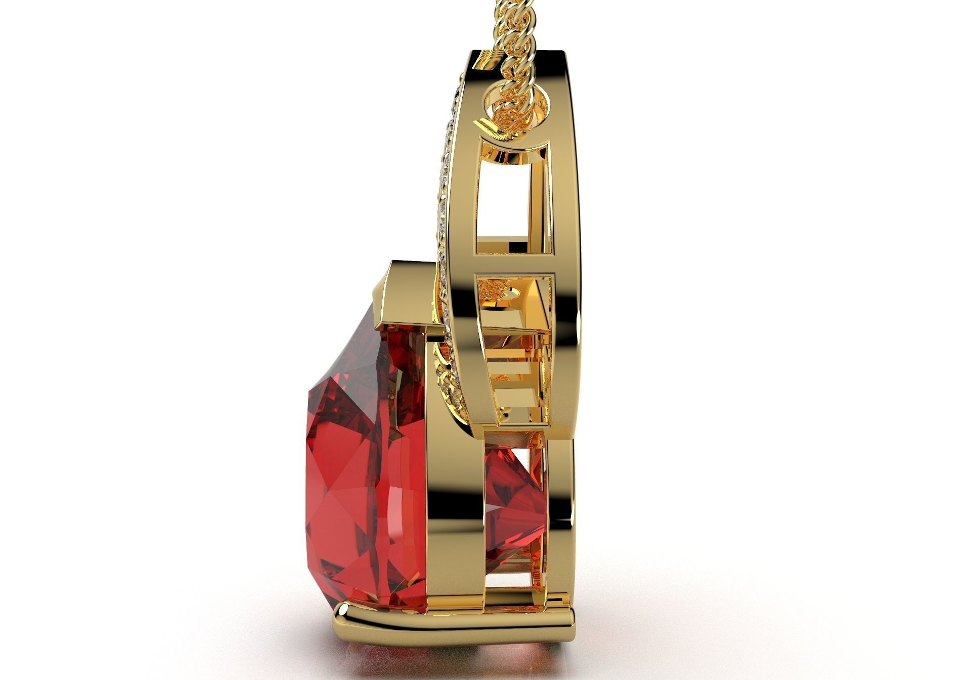 Pendant  Design Pear Shape Ruby Gem With Diamonds - CC123B 3D print model_4