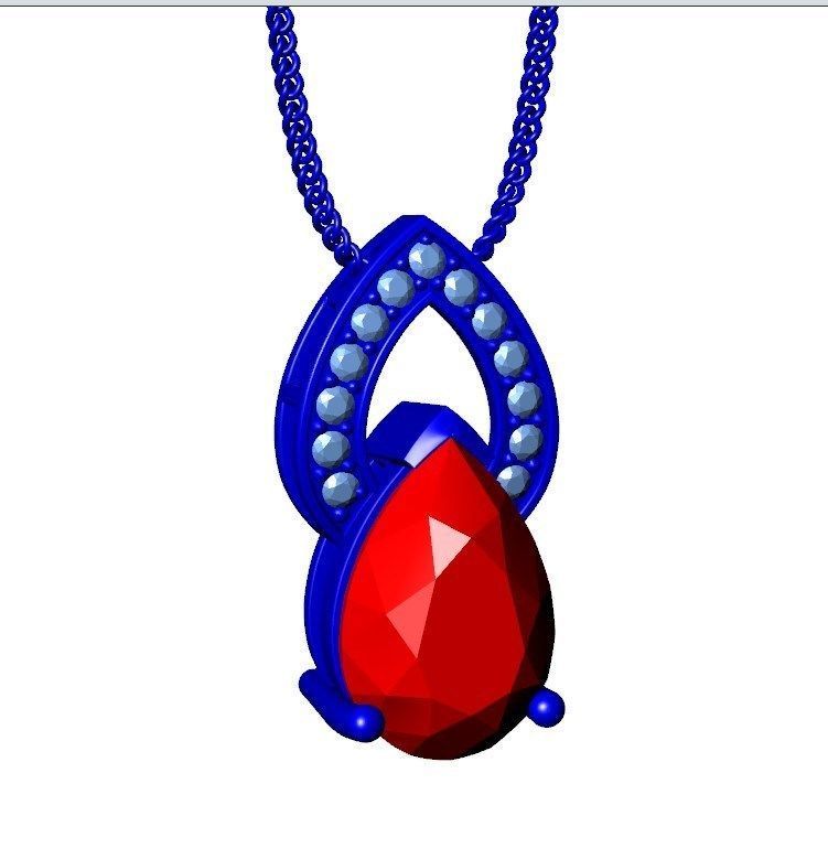 Pendant  Design Pear Shape Ruby Gem With Diamonds - CC123B 3D print model_24