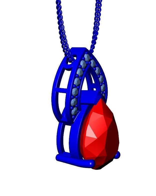 Pendant  Design Pear Shape Ruby Gem With Diamonds - CC123B 3D print model_22