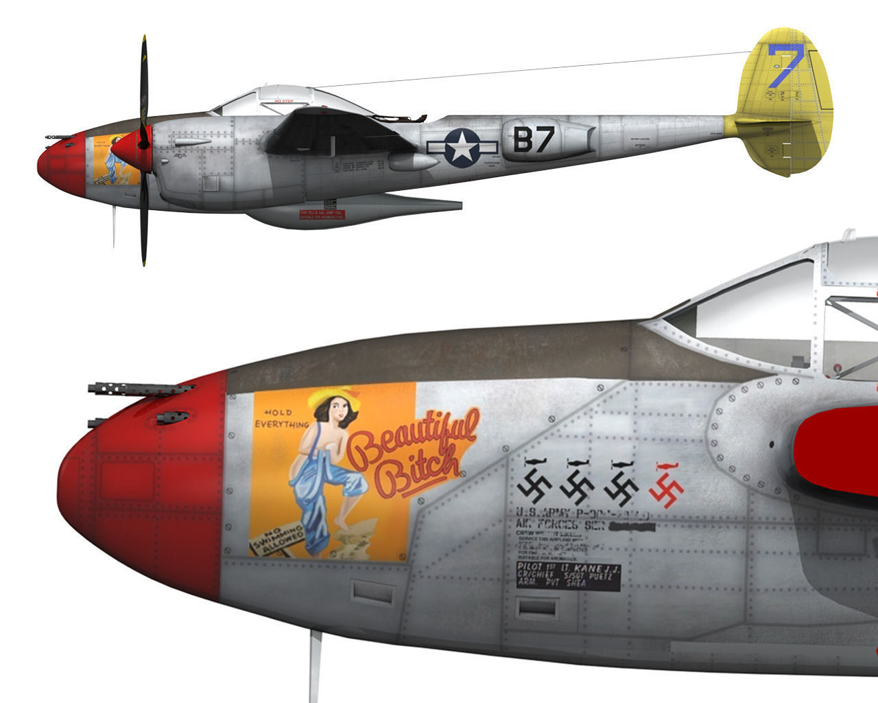 Lockheed P-38 Lightning - Beautiful Bitch 3D model_16