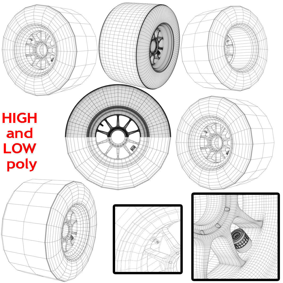 enkei rear tyre set Low-poly 3D model_4