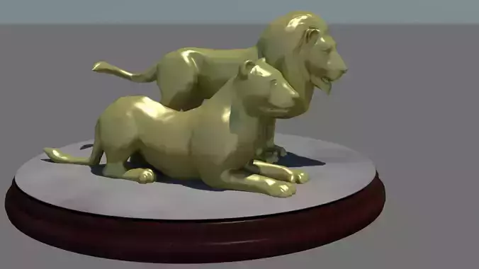 Male and female lions on base 3D print model