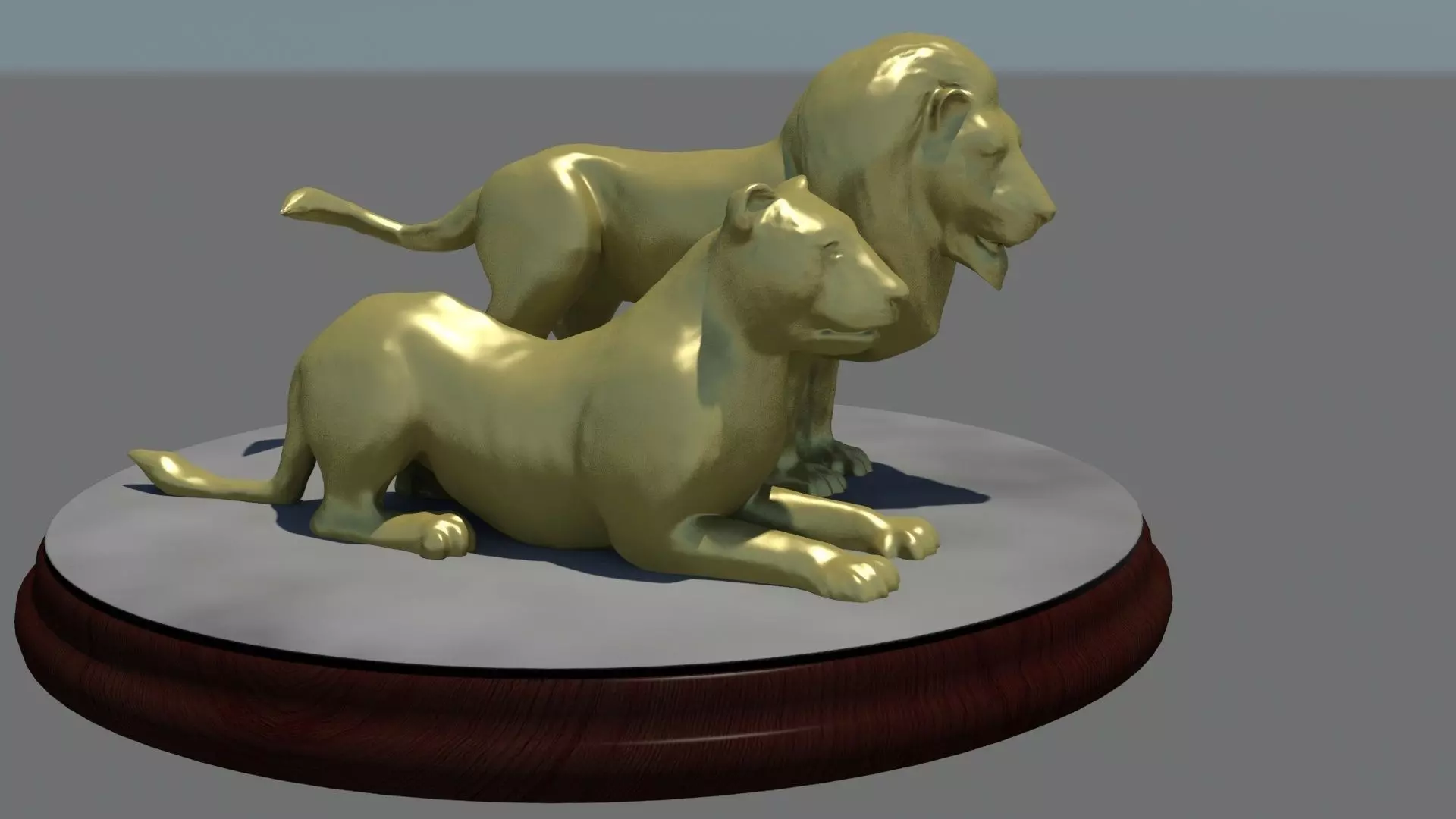 Male and female lions on base 3D print model_0